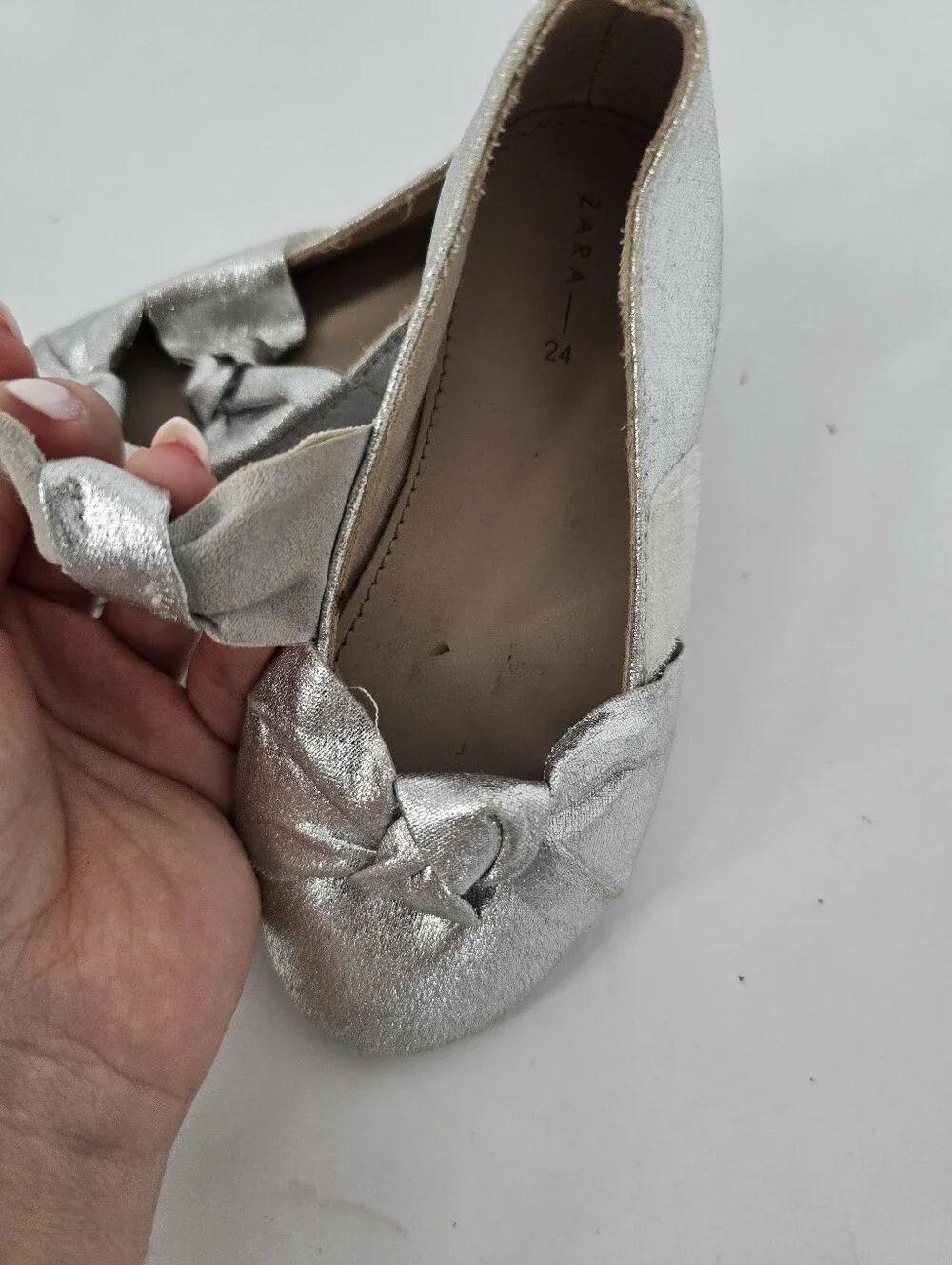 Zara Baby Silver Dress Flats Mary Jane Knot Size 24 US Size 8